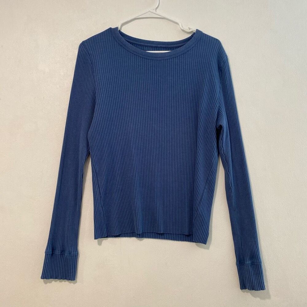 Aerie Blue Ribbed Long Sleeve Crewneck Fitted Top Size XL - Picture 2 of 5